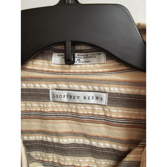Geoffrey Beene Button Down Tan With Brown Stripes Short Sleeves XL Cotton/Poly - Picture 2 of 8